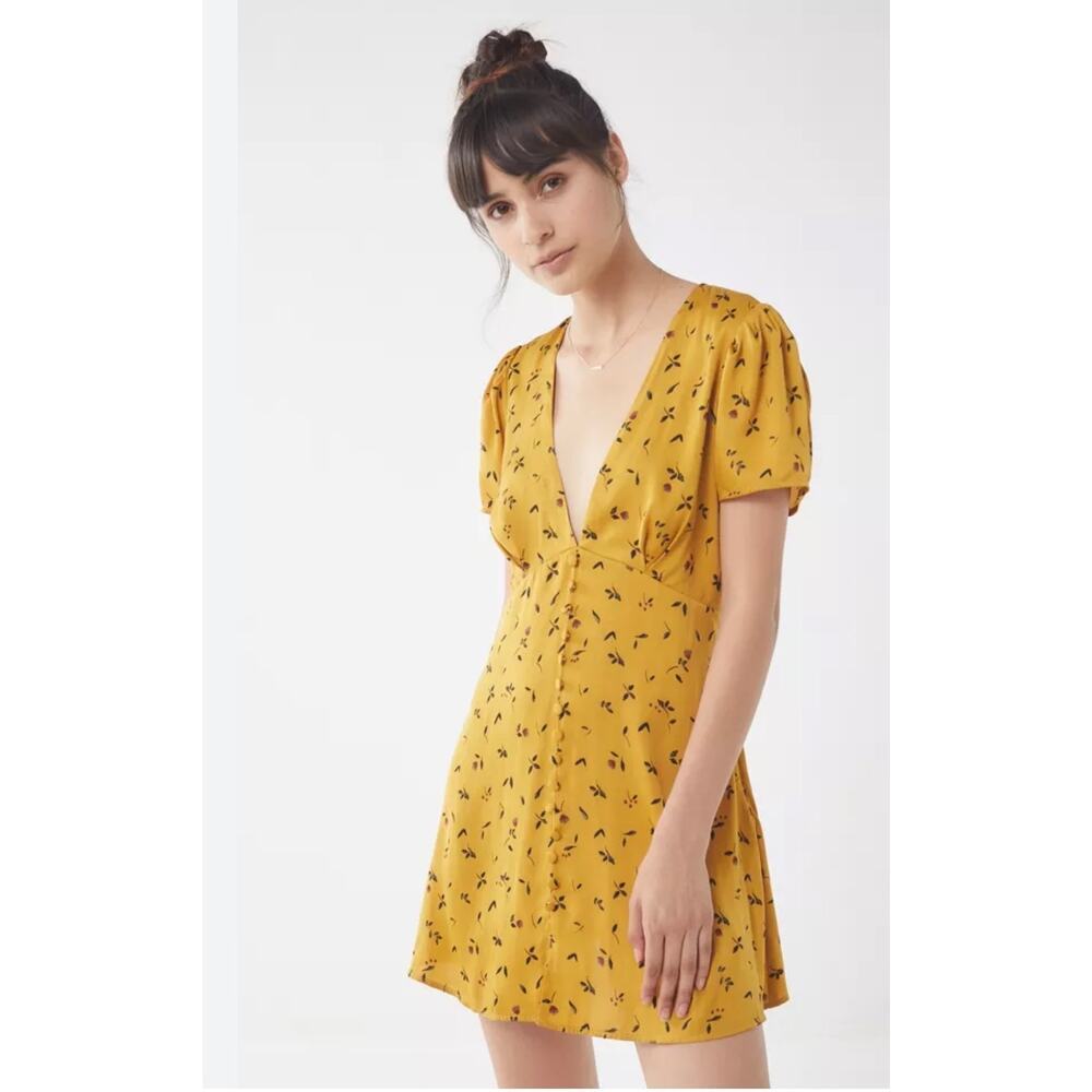Urban Outfitters Jen Floral Empire Waist Button Down Mini Dress, S